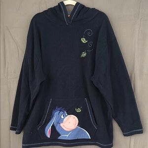 Eeyore Navy Blue Fleece Hoodie with Embroidered Character